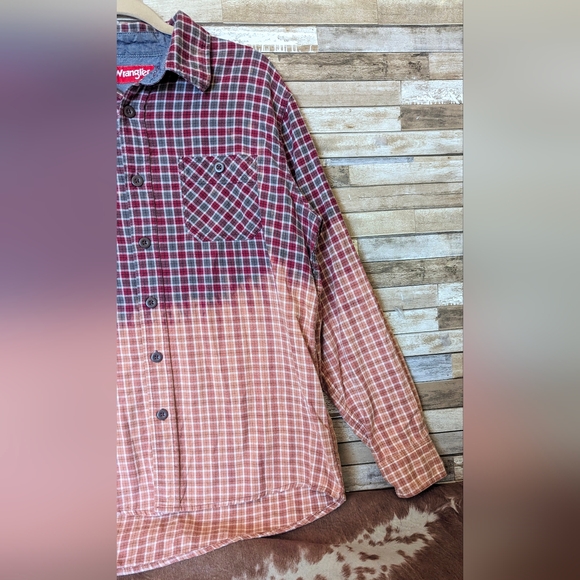 Free Bird Upcycled Handcrafted Dip Dye Bleach Flannel Shirt - Picture 13 of 13